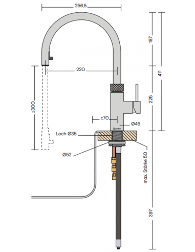 QUOOKER FLEX Round Combi B – bateria jednouchwytowa z wyciąganą wylewką i funkcją wrzątku 100°C