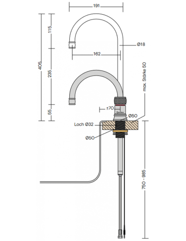 QUOOKER Classic Nordic Round Combi B (+) – Bateria z wrzątkiem 100°C