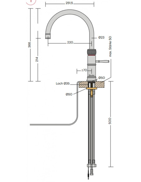 QUOOKER FLEX Round Wyciągana wylewka VAQ PRO3 z CUBE