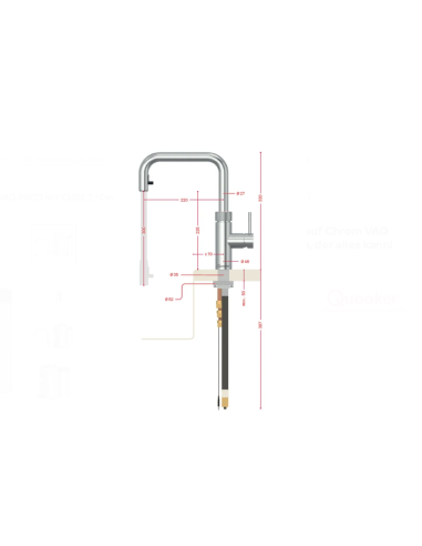 QUOOKER FLEX  SQUARE VAQ PRO3 – jednouchwytowa bateria z wyciąganą wylewką, z funkcją wrzącej wody (100°C)