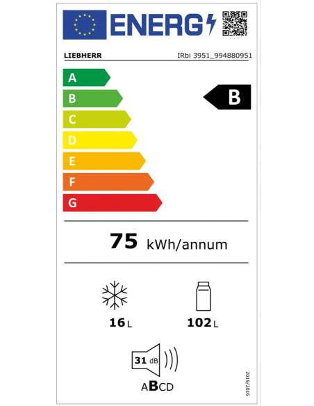 Chłodziarka IRbi 3951 Prime do zabudowy zintegrowana z systemem EasyFresh