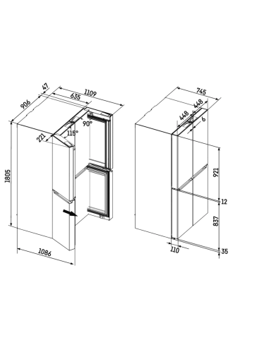4-drzwiowa chłodziarko-zamrażarka z drzwiami francuskimi i dozownikiem wody i kostek lodu MBsddi 9028 plus BioFresh NoFrost